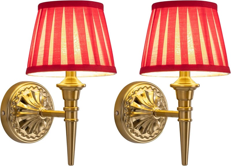 KDG Cordless Wall Sconces Set of 2, Small Wireless 5200mAh Rechargeable Battery Fabric LED Wall Lamps, Portables Lightings for Wall Painting, Living Room, Bedroom, Hallway, Gifts, Night Light (Red) - Image 1